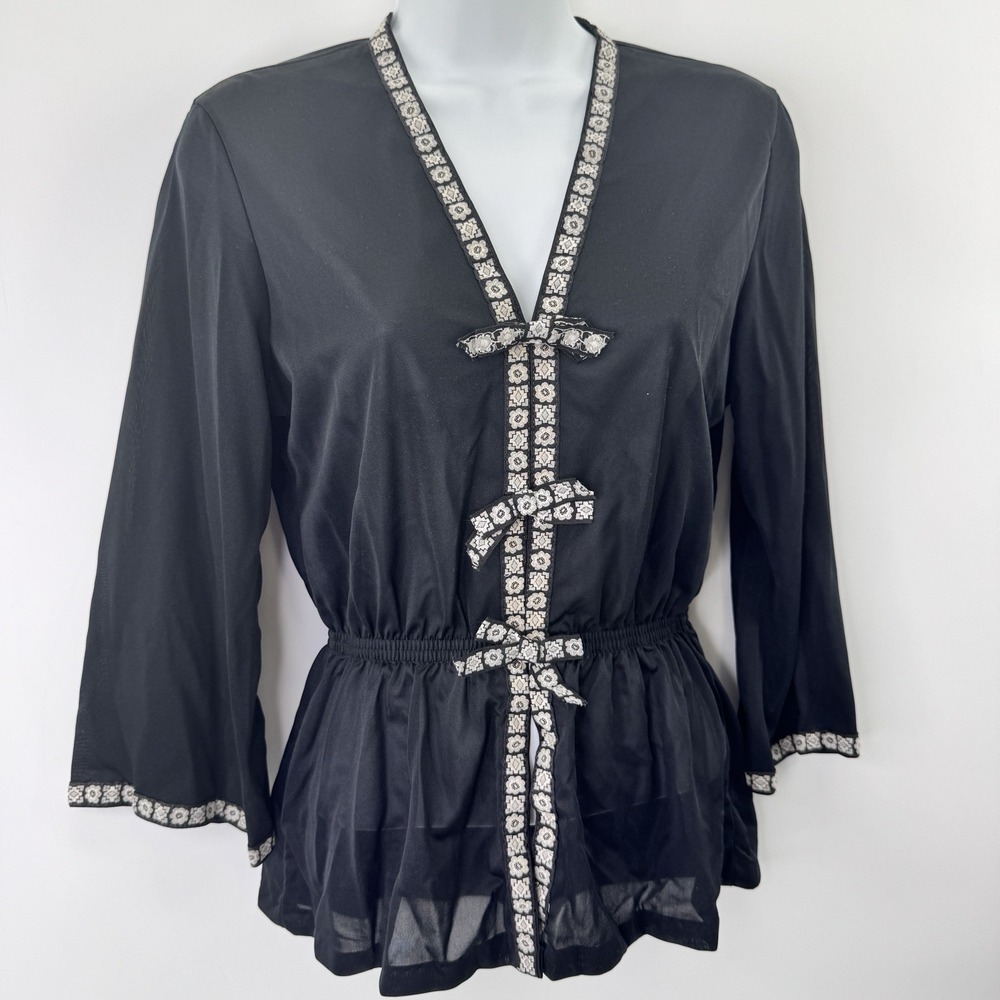 Black Women's Tunic Top with Contrasting Trim